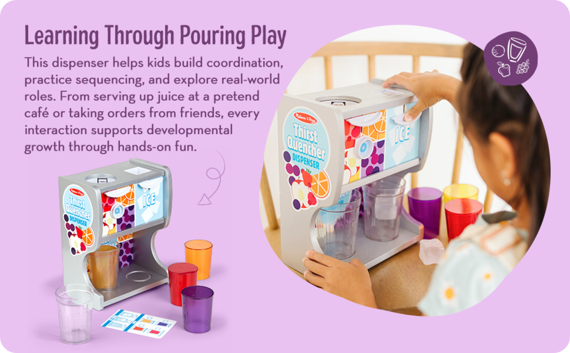 Melissa & Doug Wooden Thirst Quencher Dispenser with Cups & Ice