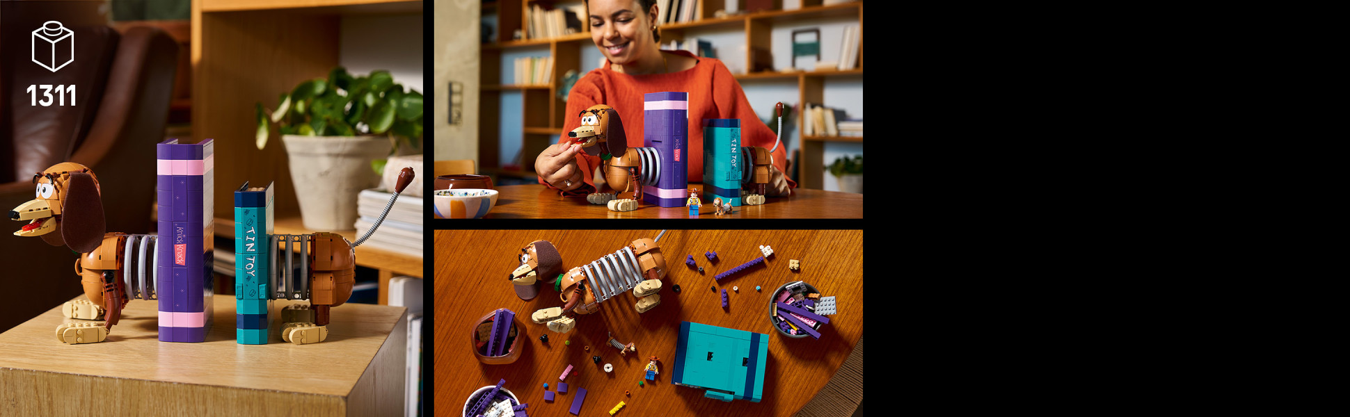 Build a creative bookends display featuring the beloved Slinky Dog that's packed with curated details for your home or office.