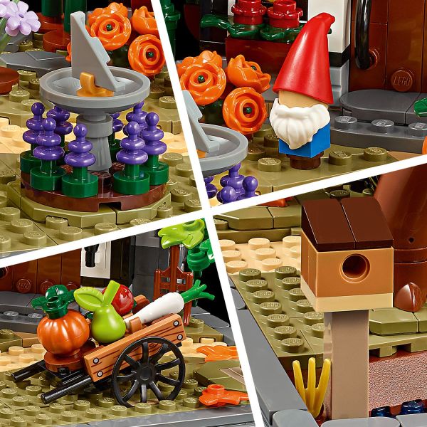 Features a sundial, birdhouse, vegetable cart and a gnome.
