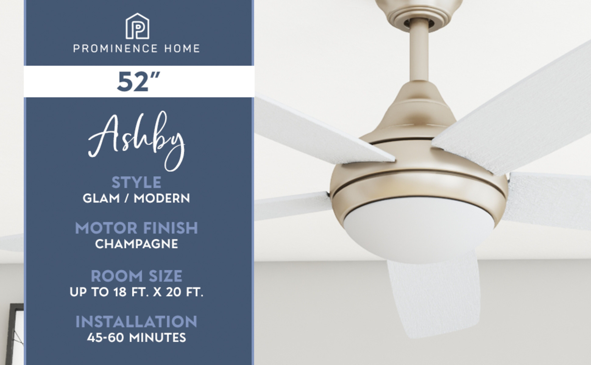 Prominence store Home 52 Ashby Champagne Remote Control Ceiling Fan, 5 Blades