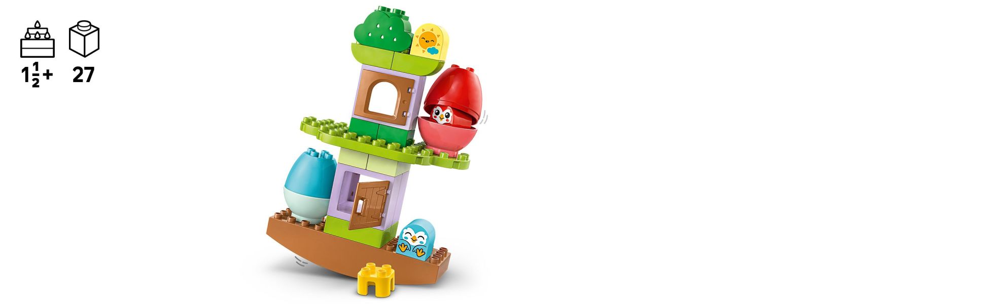 Toddlers explore this tree house toy and make friends with the 2 cute baby owl figures.