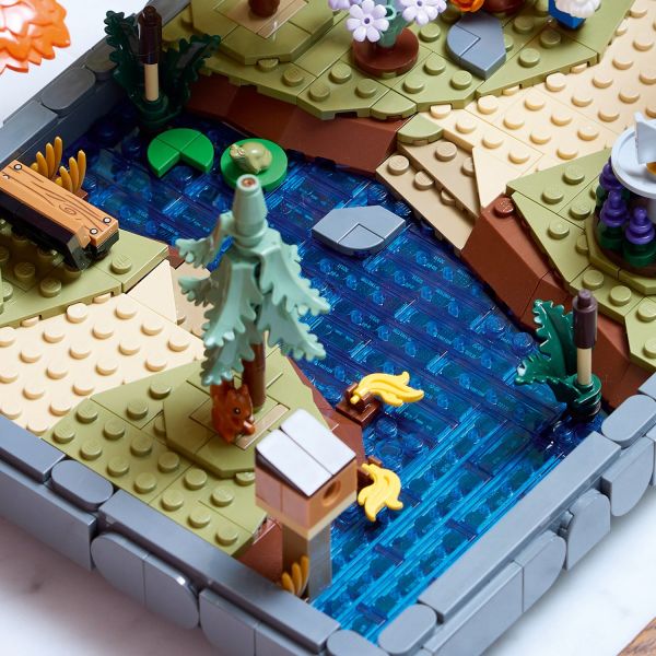 A stream with stepping stones enhances the garden scene.