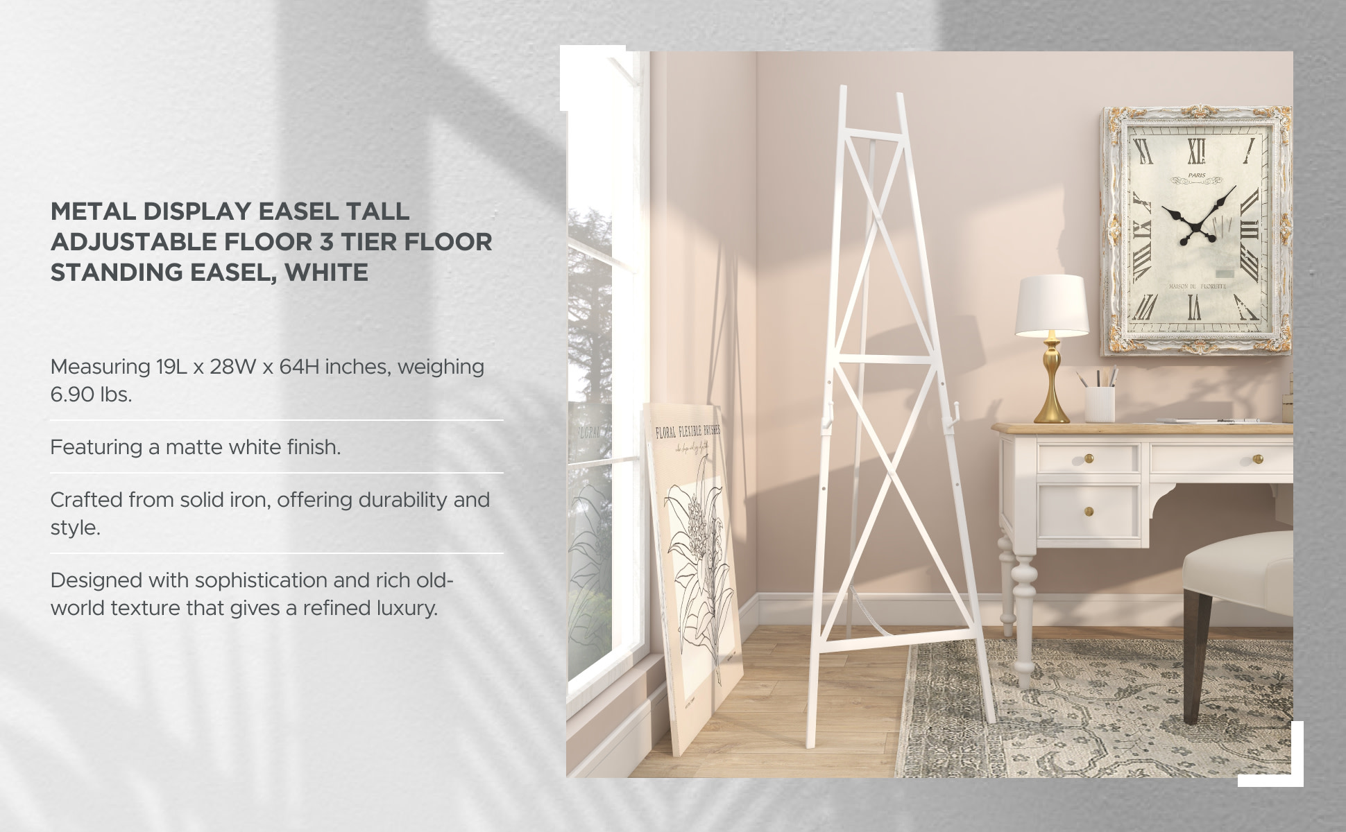 Litton Lane 64 in. White Metal Tall Adjustable Minimalistic