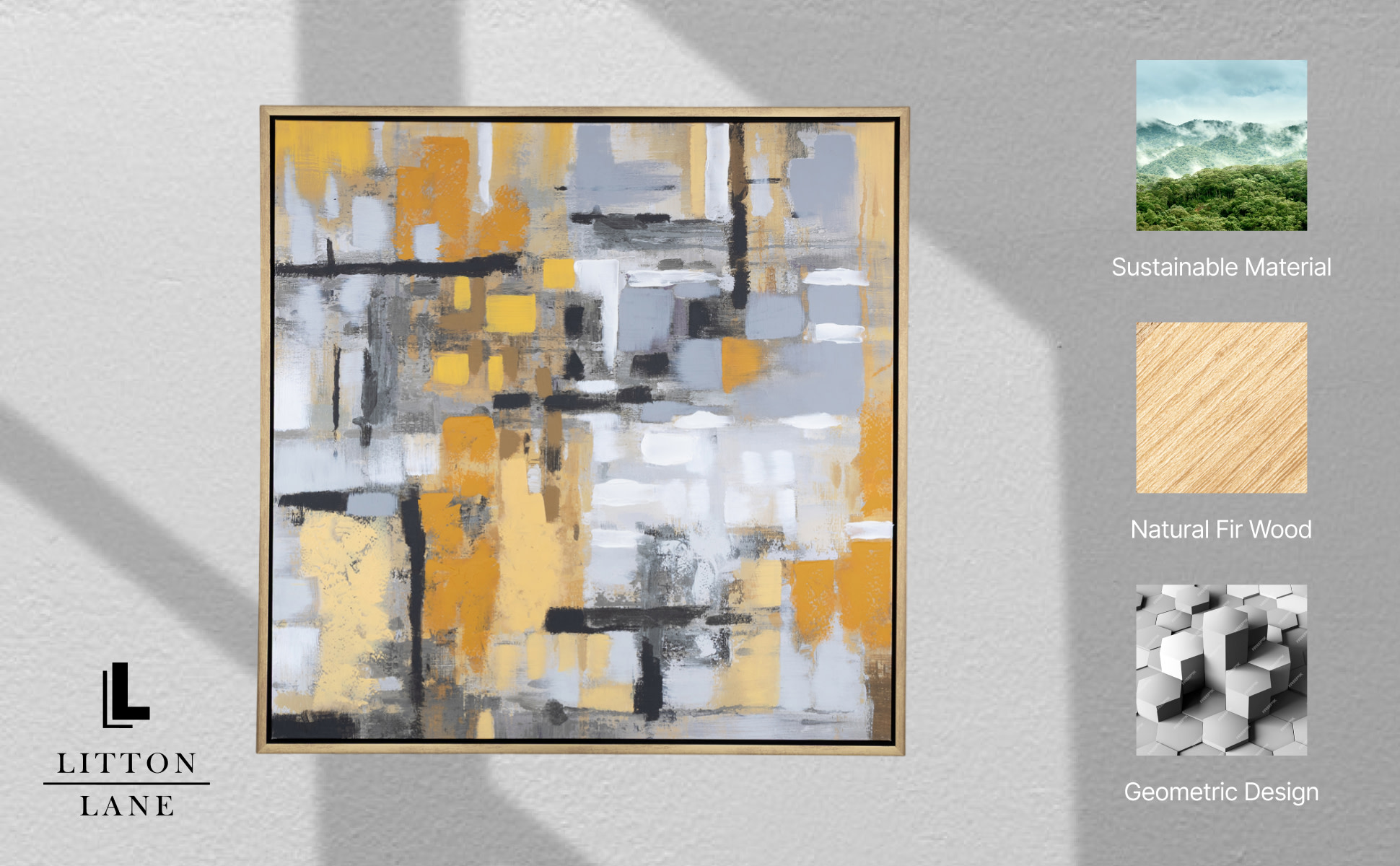 40！キャンバスアート Litton Lane 1- Panel Abstract Framed Wall Art with Gold Frame 40