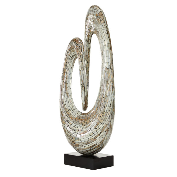 Litton Lane Gray Mother of Pearl Swirl Abstract Sculpture with Black