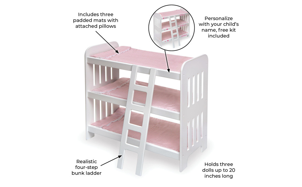 Badger Basket Triple Doll Bunk Bed with Ladder, Bedding, and Free