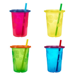 Spill-Proof Straw Cups 10oz 4pk Take and Toss Colors May Vary Kids