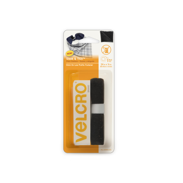 VELCRO Brand Sleek and Thin Stick On Tape for Fabrics, 24in x 3/4in,  White, Soft on Skin Ultra Light