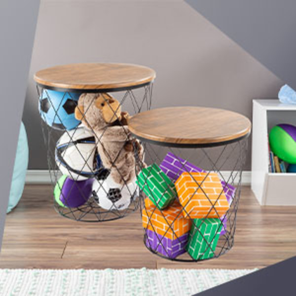 Lavish Home End Table with Storage Round Wire Basket Base Nesting Tables Set of 2 Walmart