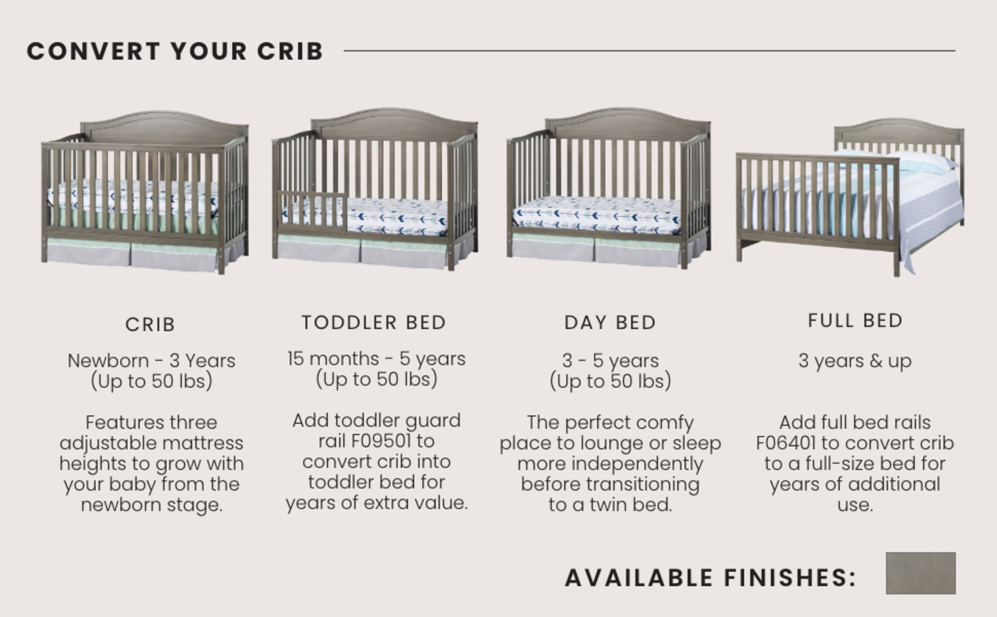 Baby Crib Child Craft Sheldon 4-in-1 Convertible Crib, Matte White