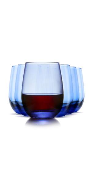 Libbey Classic Blue Stemless Wine Glasses, Set of 6