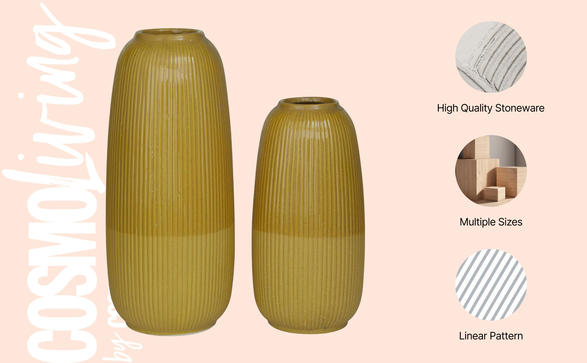 CosmoLiving by Cosmopolitan 18 in., 14 in. Yellow Ceramic