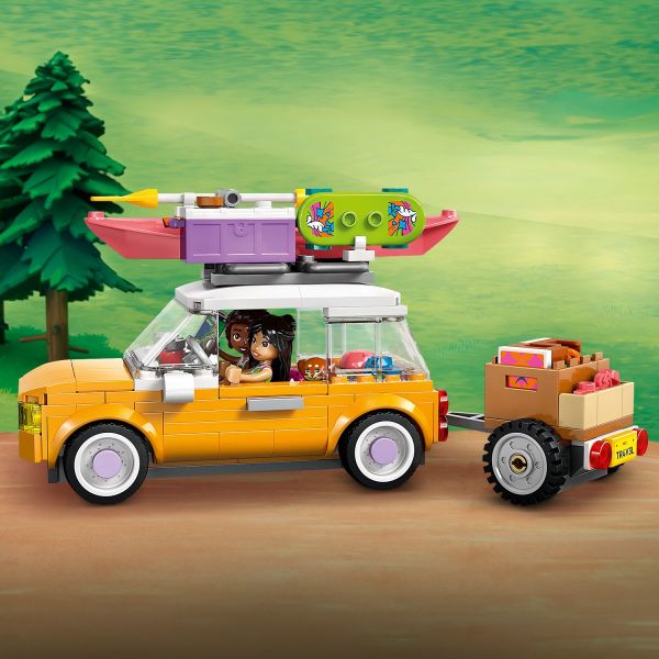 Pack the car and trailer with everything the friends need.