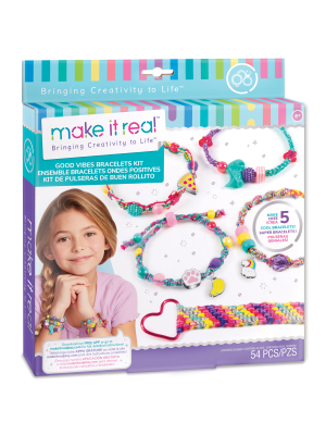 Make It Real: Good Vibes Bracelet Kit - Create 5 Unique Cord Charm Bracelets,  54 Pieces, Includes Play Tray, All-In-One, DIY Charm & Bead Jewelry Kit,  Tweens & Girls, Arts & Crafts, Kids Ages 8+ 