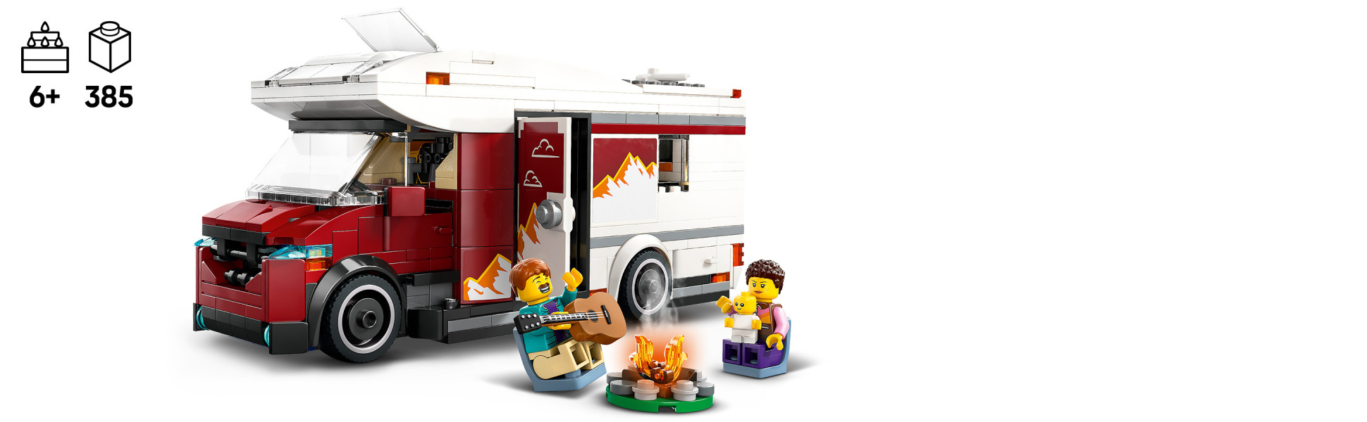 Kids are immersed in creative building fun and exciting camping adventures with this feature-packed camper van playset.