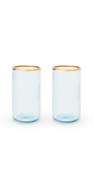 Twine Aqua Bubble Gold Rimmed Glass Tumblers - Tinted Water Drinking Glass,  Kitchen Glassware Glass Cups Set, Colored Cocktail Glasses - Set of 2, 16  oz, Blue 