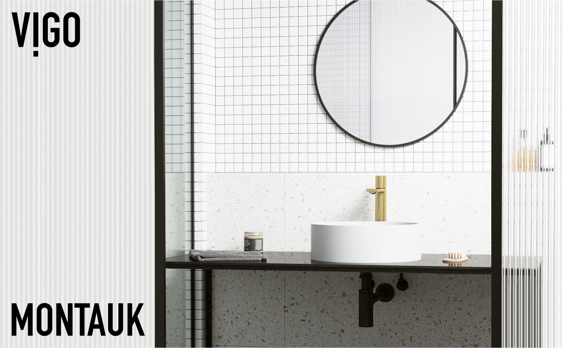 Matte Stone Round Vessel Bathroom Sink in White and Gotham Faucet in Matte Black