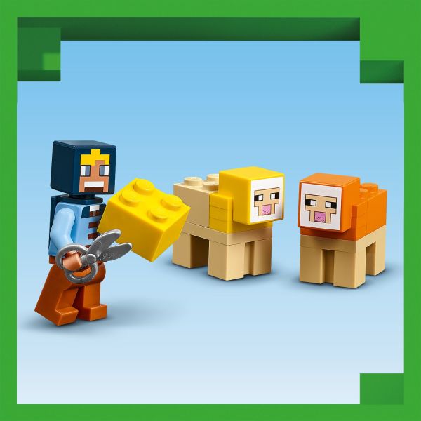 The Shepherd shears the yellow and orange Minecraft sheep.