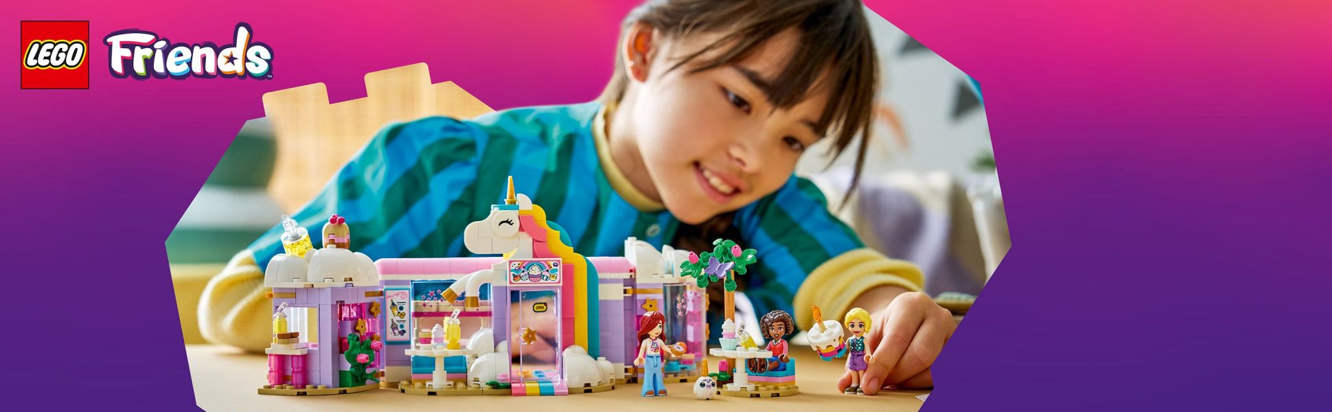 Kids ages 6 and up can play pretend as café owners with this detailed LEGO Friends Unicorn Dream Café toy set.