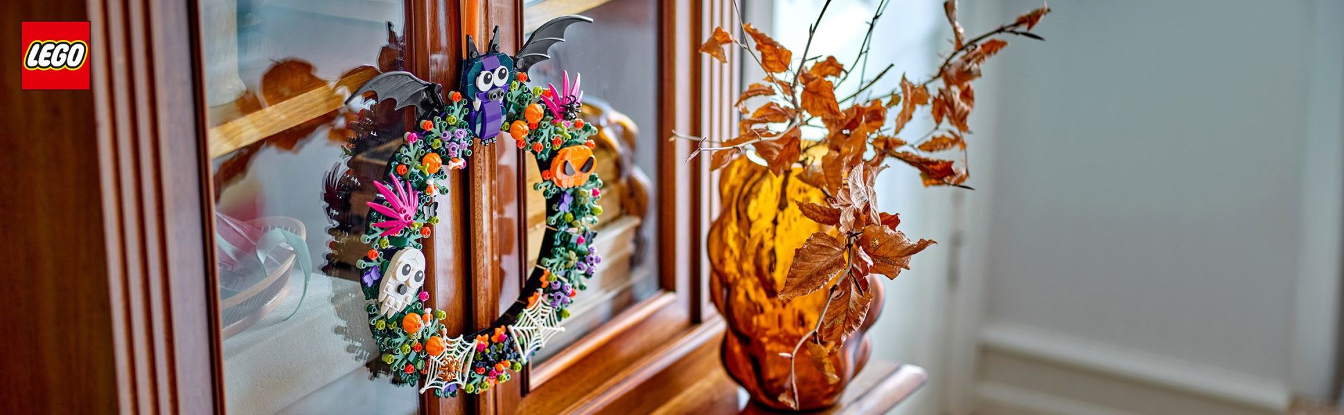 Decorate your house during the haunted holiday season with this colorful brick-built Halloween wreath.