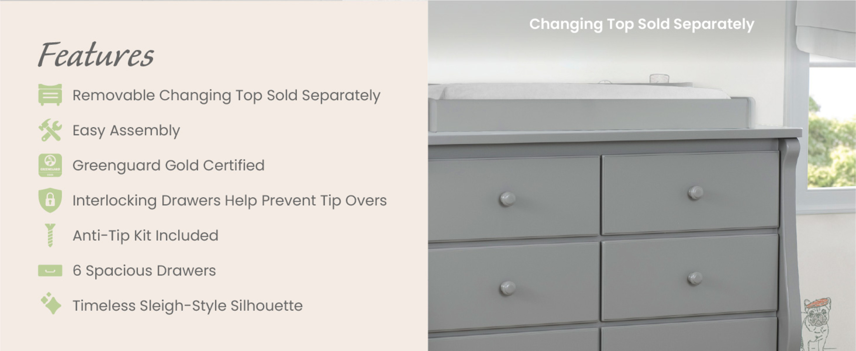 Free Shipping! Delta Children Grey 6 Drawer Dresser with Interlocking  Drawers, Nursery Storage Furniture - Walmart.com
