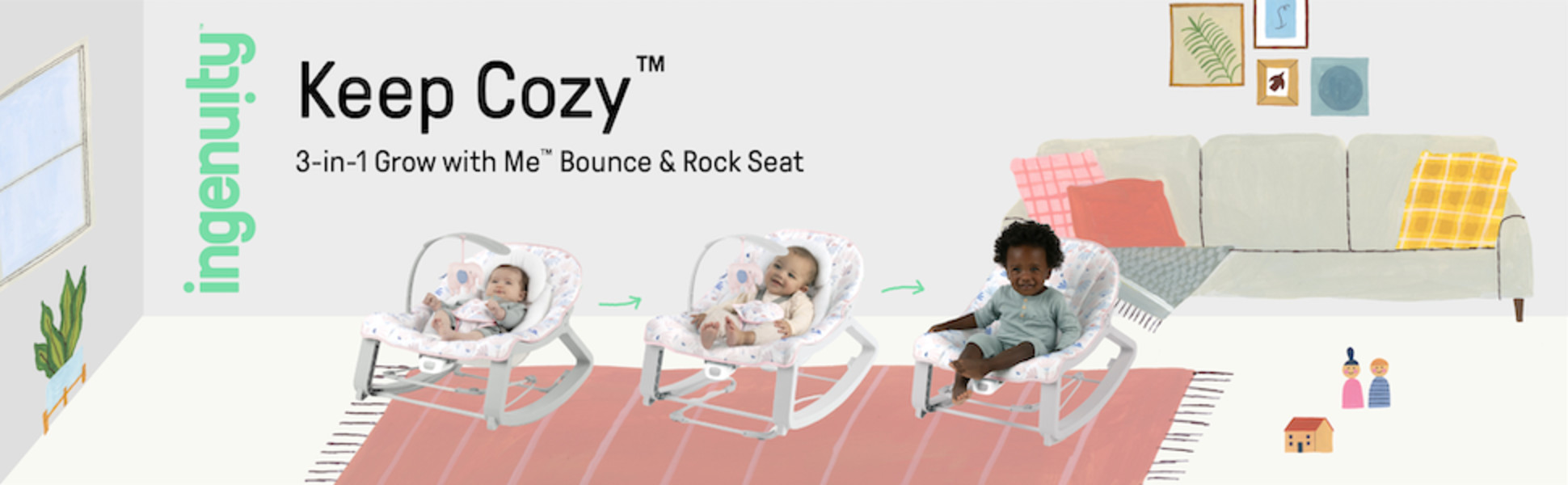 Keep Cozy 3-in-1 Grow with Me Bounce & Rock Seat - Spruce – Kids2, LLC