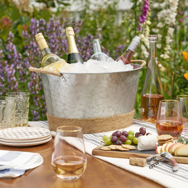 Twine Rustic Farmhouse Decor Ice Bucket and Galvanized Cheers Tub