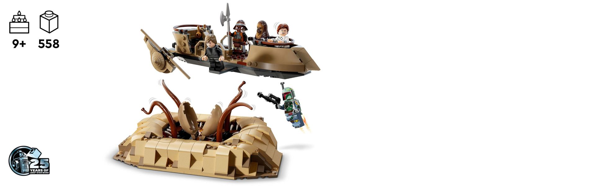 This special LEGO brick-built set features a desert skiff, Sarlacc Pit and iconic characters to play out a memorable scene.