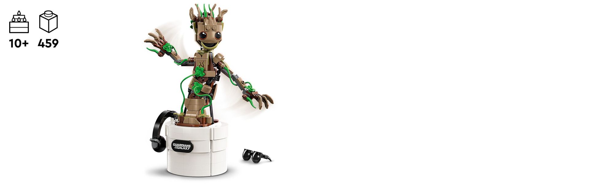 When kids turn a handle at the rear of the buildable toy, Groot’s branches bend and dance like he’s at a woodland disco.