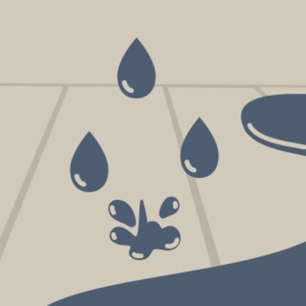 An illustration of three water drops in a triangle shape and one droplet hitting the floor plank and being repelled