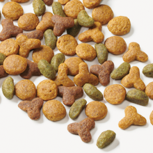 Kibble spread out on countertop
