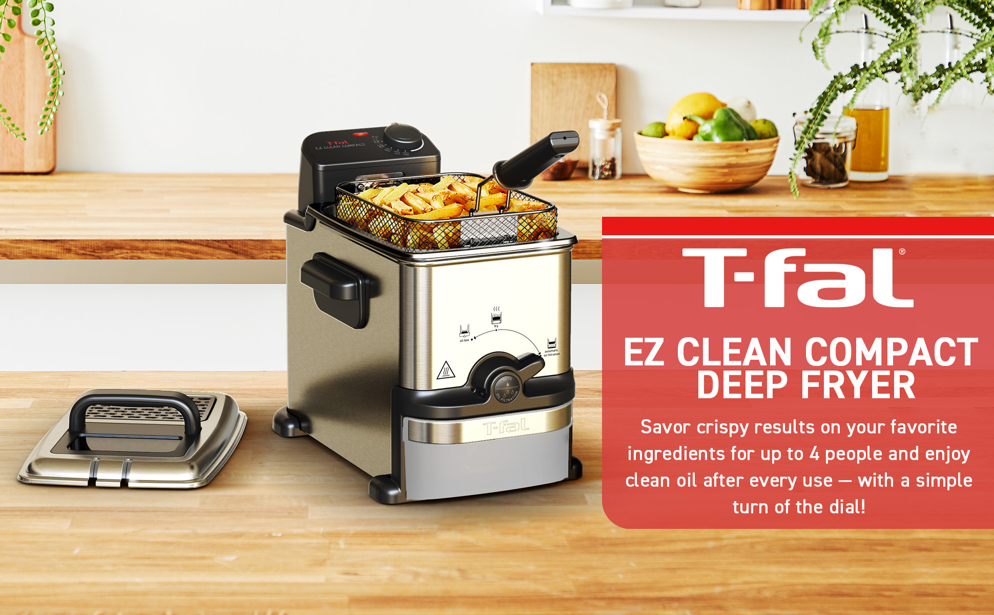 T fal EZ Clean Compact Deep Fryer 1.8 L Stainless Steel Automatic Oil Filtration Fry Cooker Walmart