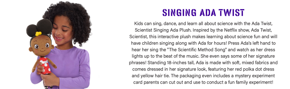 Ada Twist, Scientist Singing Ada 18 Inch Interactive Plush, Talks