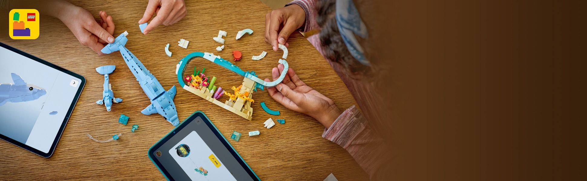 The Build Together mode in the LEGO Builder app lets your friends and family use their own devices and join the creative fun.