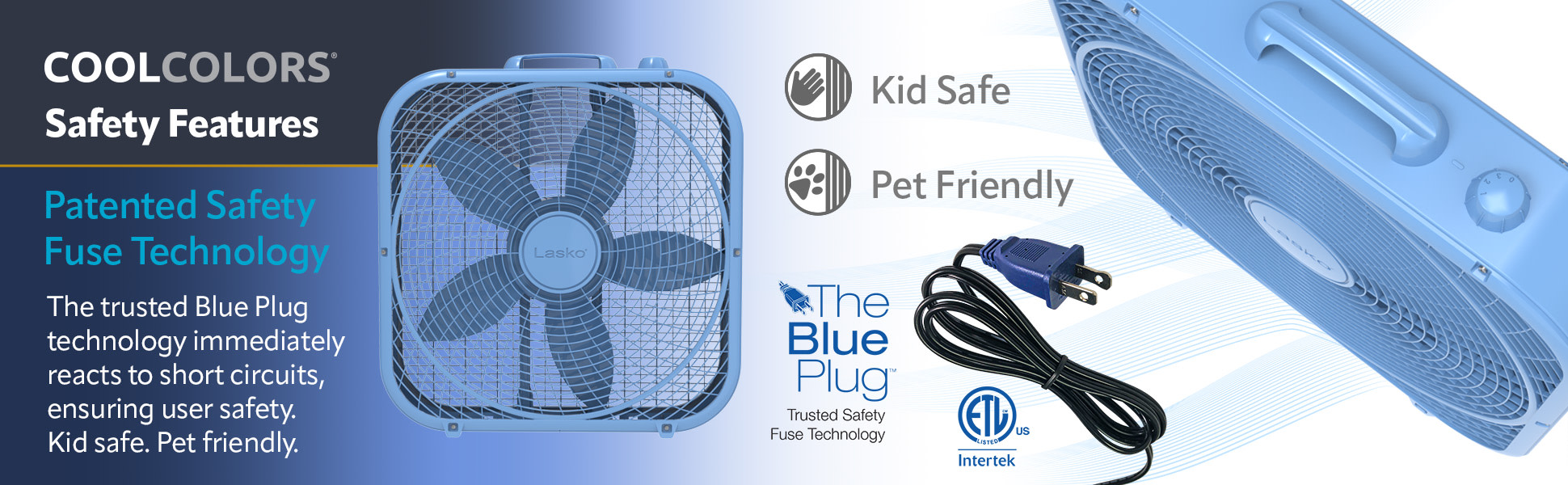 Blue Lasko Portable Fan 20 Inch Fan Pack) Lasko Cool Colors 20