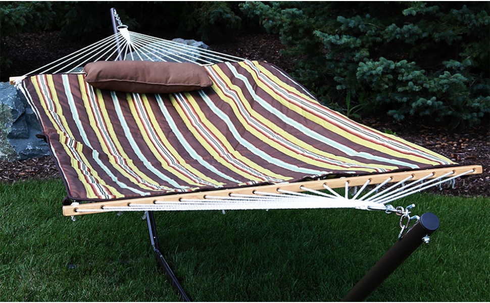 Sunnydaze Rope Hammock with 12' Steel Stand, Pad, and Pillow