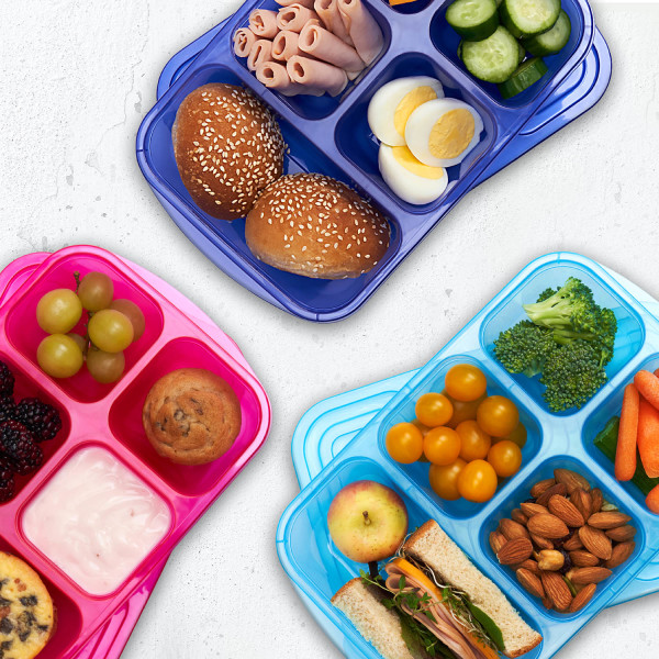 Easylunchboxes - Patented Design Bento Lunch Boxes - Reusable 5-Compartment Food Containers for School, Work, and Travel, Set of 4 (Jewel Brights)