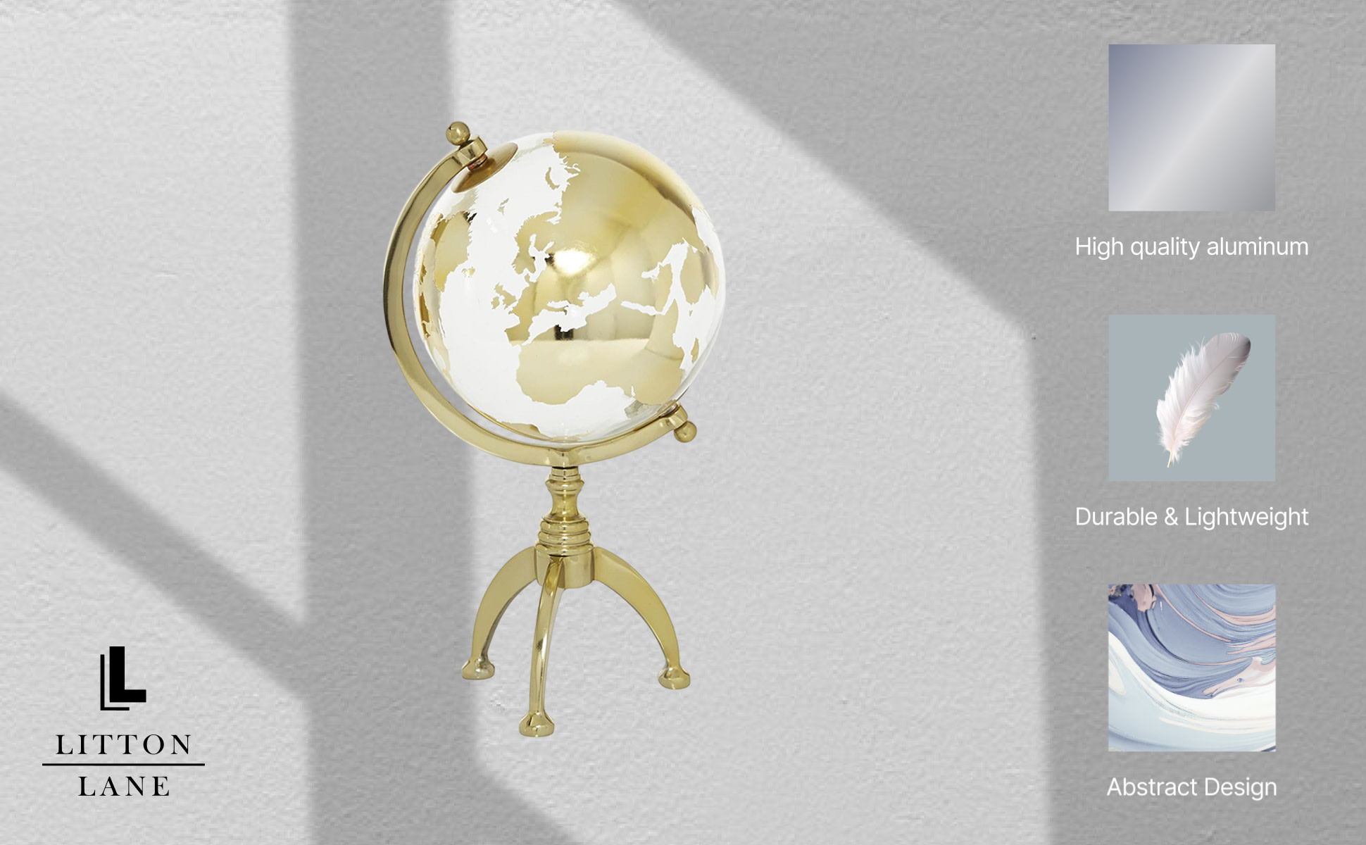 Litton Lane 15 in. Gold Aluminum Decorative Globe with Tripod Base