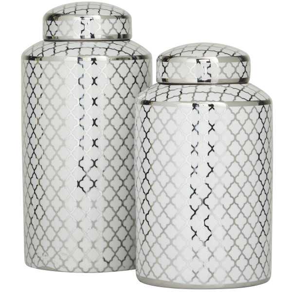 Harper & Willow Silver Glass Decorative Jars with Wood Lids, 8 in