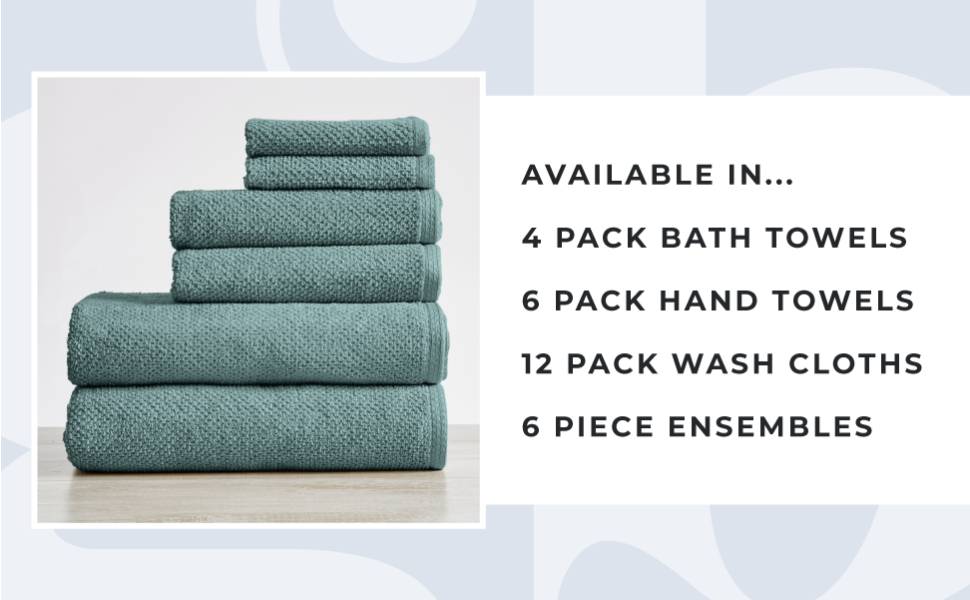 Great Bay Home Acacia Collection 100% Cotton Ultra Absorbent Popcorn Bath Towels (6 Piece Set - Mineral Blue)