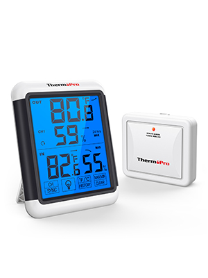ThermoPro TP65 Wireless Temperature humidity Indoor Outdoor Thermometer  Wireless Hygrometer and Humidity Monitor with Jumbo Touchscreen and  Backlight Humidity gauge 