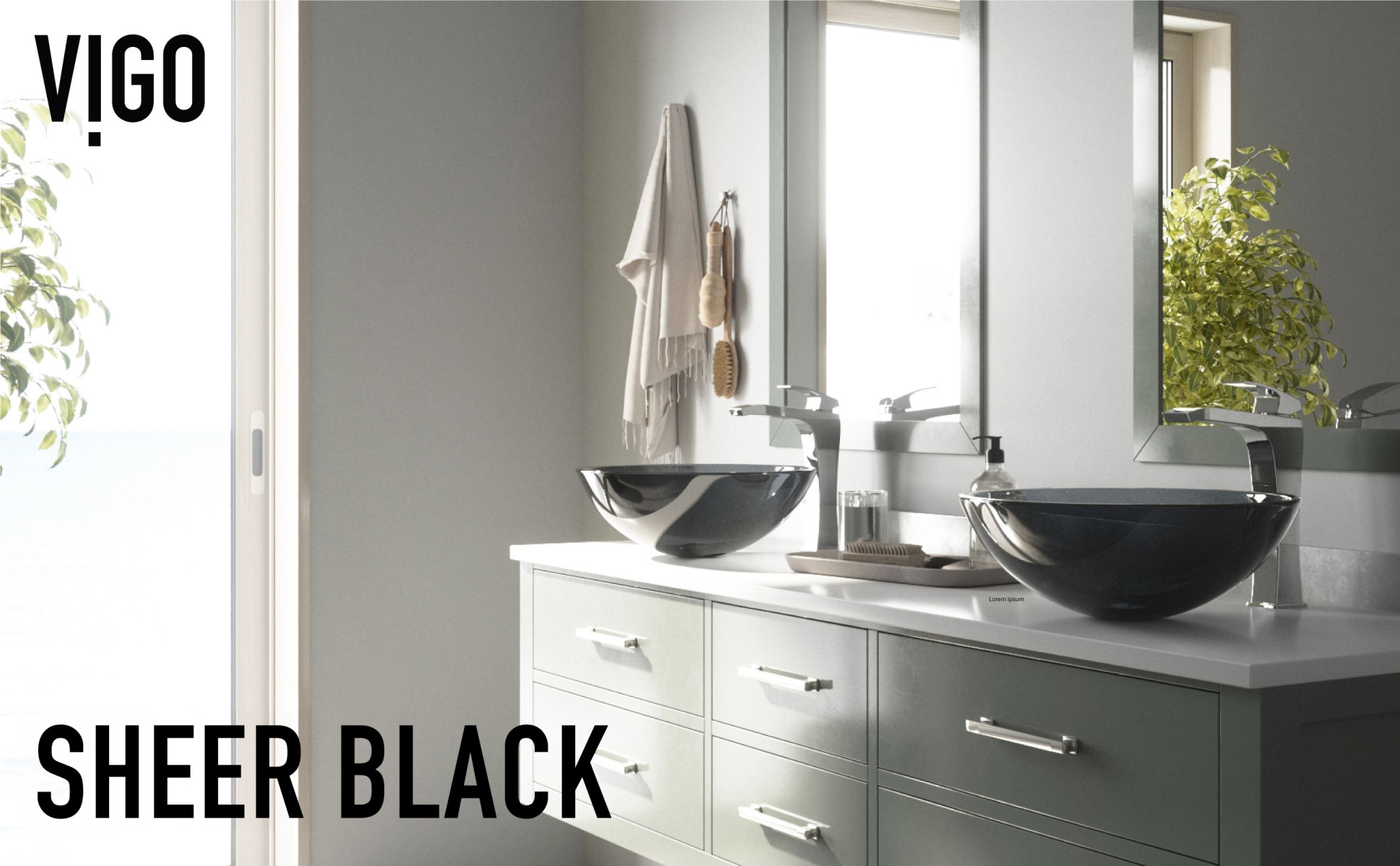 VIGO Giovanni Sheer Black Glass 17 in. L x 17 in. W x 6 in