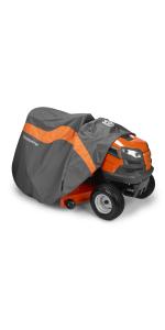 Husqvarna 54-Inch Full-Size Lawn Tractor Cover For Models: YT48CS, GT54CS, YT42LS, YT46LS, YT42DXLS, YT48DXLS, GT52XLS, GT52XLSi, GT54LS, Water-Resistant Riding Lawn Mower Accessories, Orange/Gray