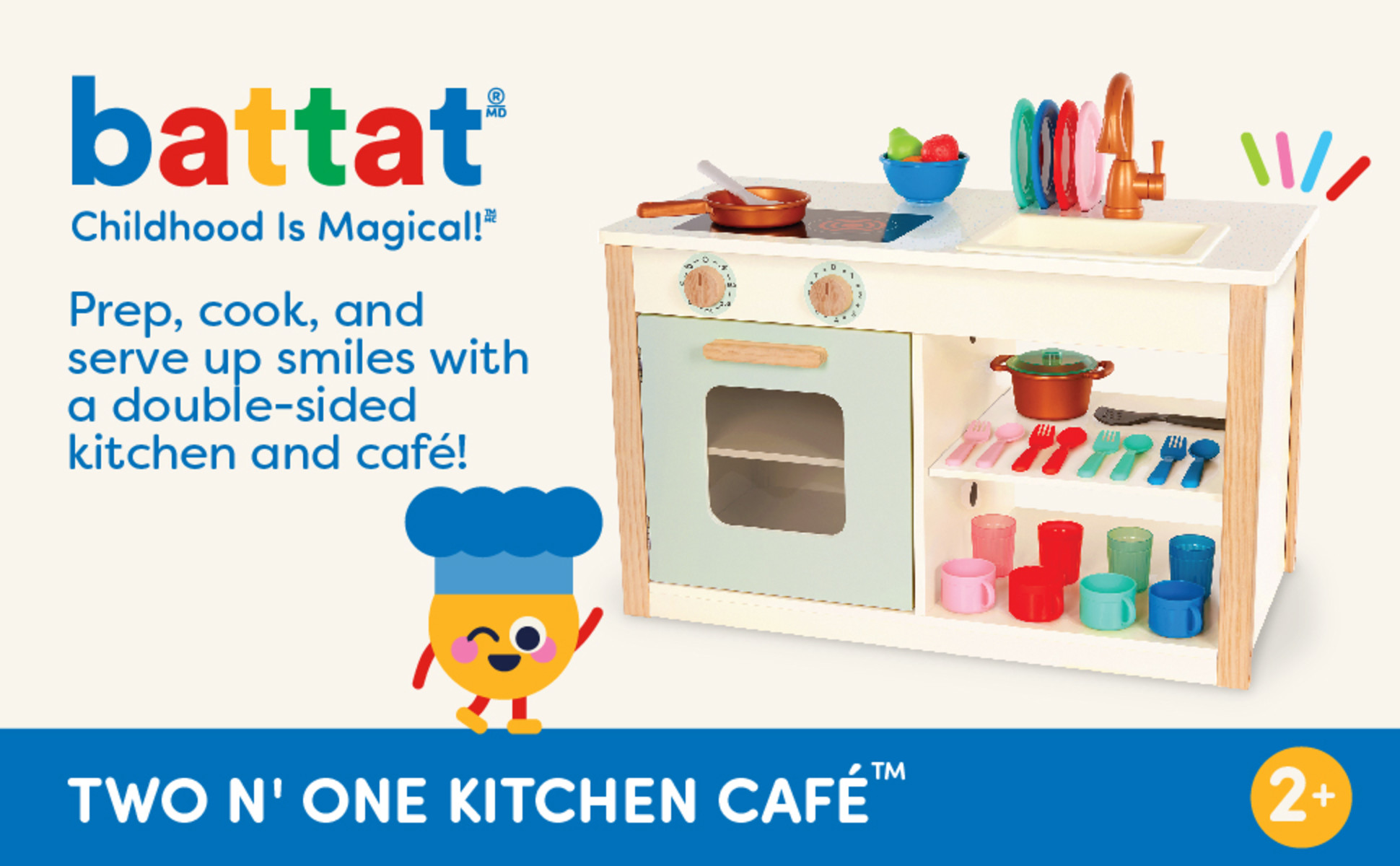 Battat Two n One Wooden Kitchen Cafe with Dishes and Chalkboard Toddler and Preschool Toys Walmart