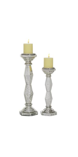 Silver Glass Candle Holder Set of 2 14", 18"H