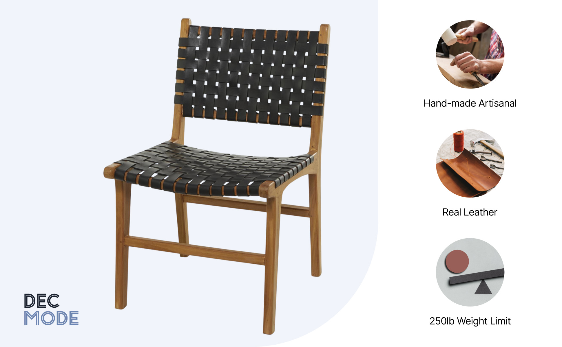 TEAK & LEATHER DINIG CHAIR① DecMode Contemporary Dining Chair with Polished Brown Teak Wood