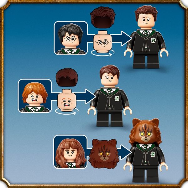Minifigures have alternative faces of Crabbe and Goyle.