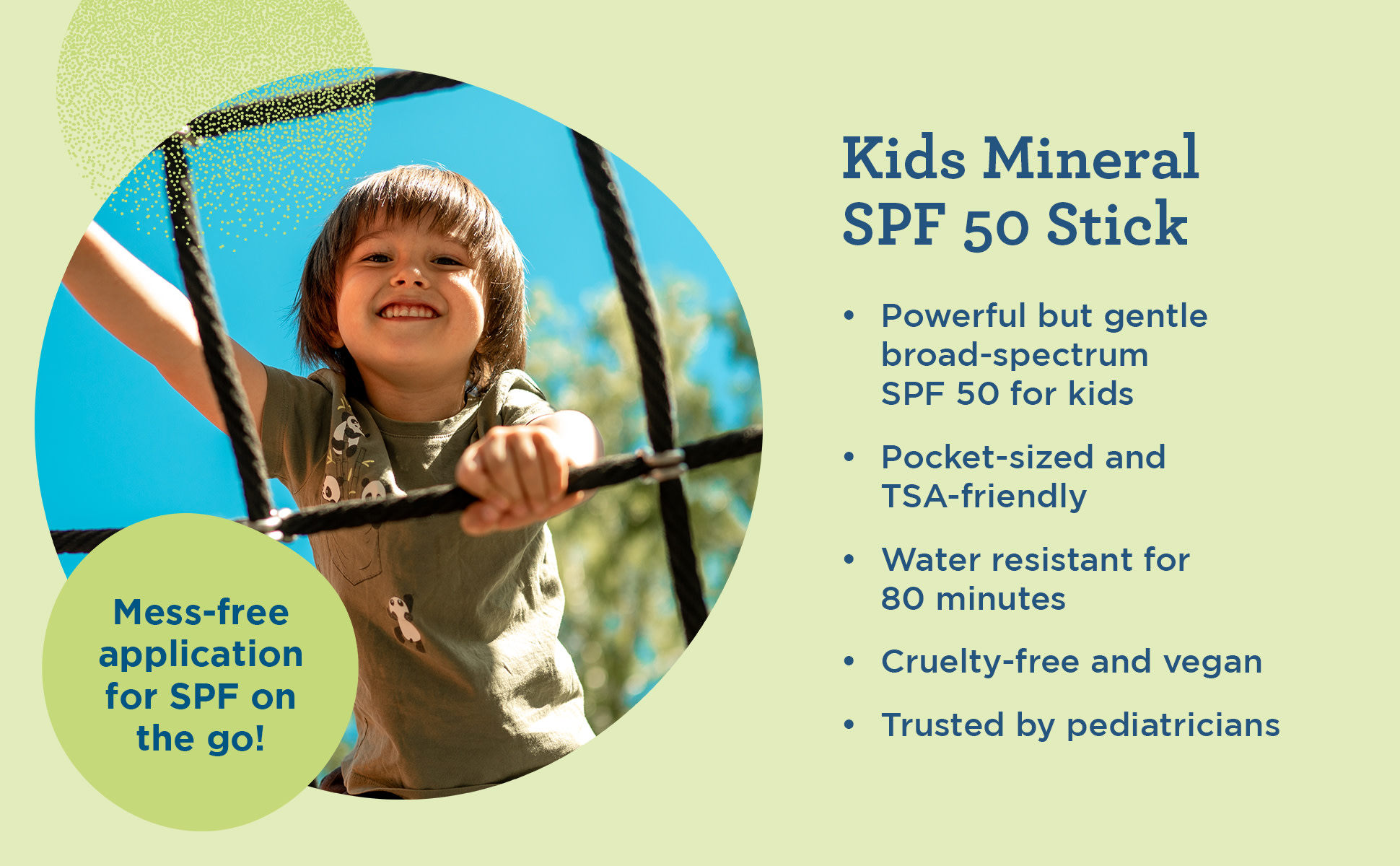 kids mineral spf 50 stick, water resistant, cruelty free, vegan, trusted by dermatologists