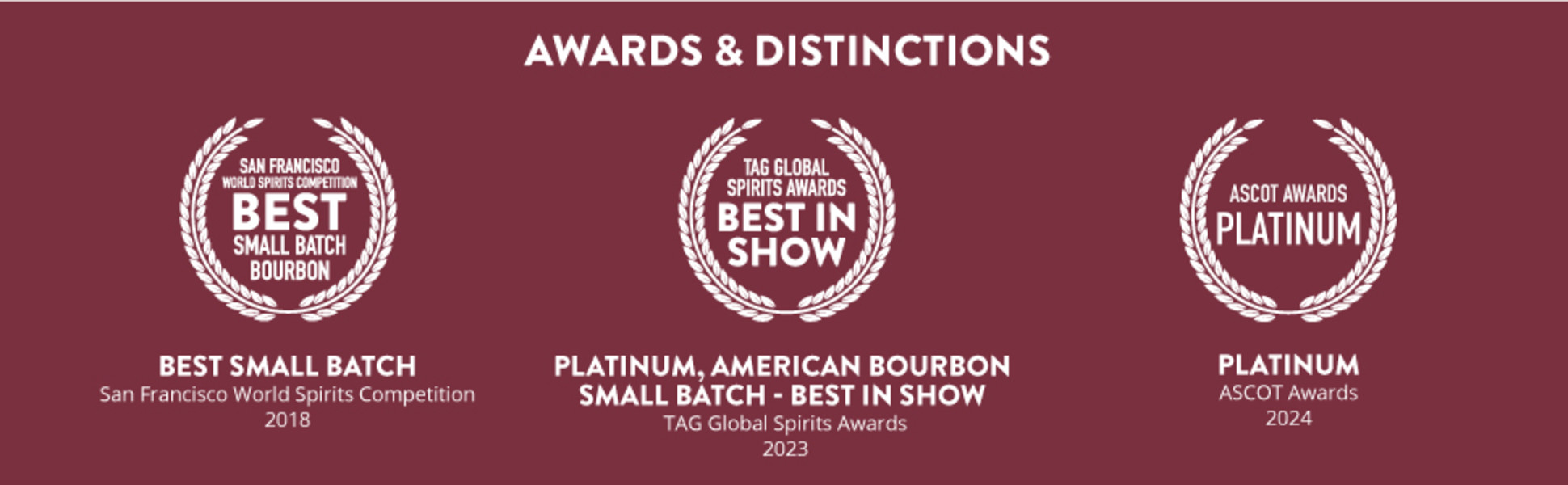 Maroon background with 3 gold award medallions, including a Platinum ASCOT 2024