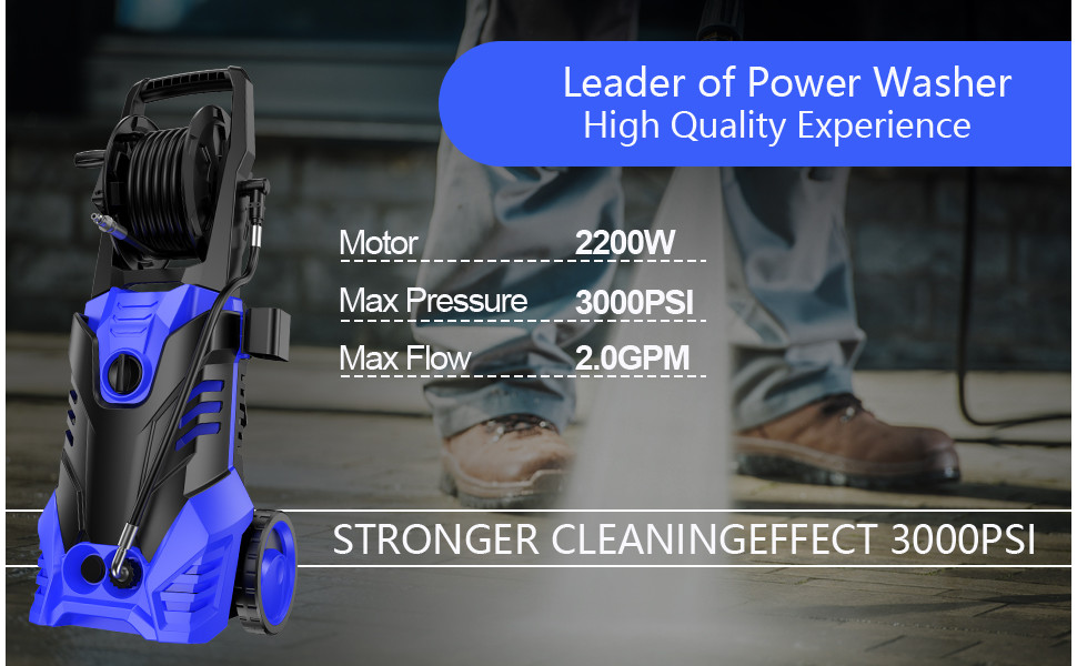 Sunpow BCGC12L Electric Pressure Washer, Portable High Power Washer Machine  2000 Max PSI 1.32 GPM with 2 Nozzles, High Pressure Hoses